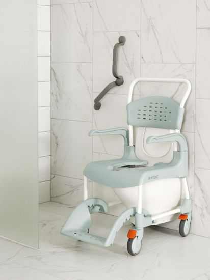 Picture of Etac Clean Shower Commode chair, 17.25", lagoon green 4 lockable castors